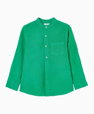زيبي - قميص من القطن واللنن - أخضر
