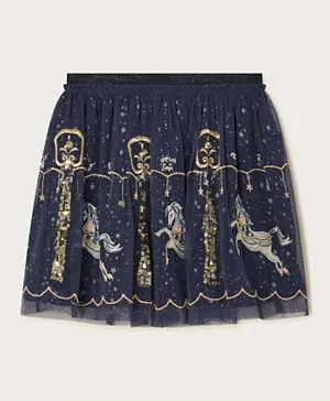 Monsoon Children Disco Horse Embellished Skirt - Navy Blue