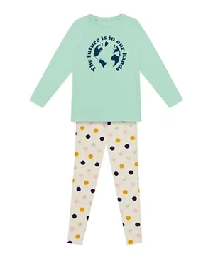 GreenTreat Organic Cotton Earth Graphic Pyjama Set - Green/Cream