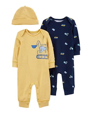 Carter's 3-Piece Jumpsuits & Cap Set - Multicolor