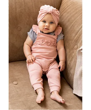 Dirkje Sleeveless Dungaree with Tee & Baby Hat Set - Old Pink
