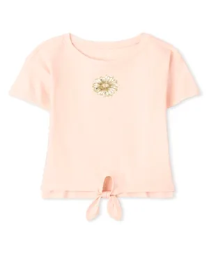 The Children's Place Tie Front Graphic Top - Peach Ice