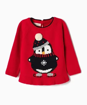 Zippy Penguin Pullover Sweater - Red