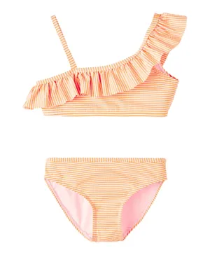 Name It Ruffle Sleeves Striped Two Piece Swimsuit - Orange Pop