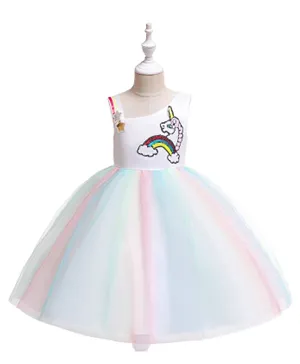 Babyqlo Sequins Rainbow Unicorn Feature Sleeveless Dress - Green