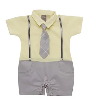 Little Kangaroos Tie Details Romper - Yellow and Grey