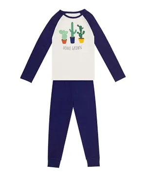 GreenTreat Organic Cotton Cactus Graphic Pyjama Set - Blue/White