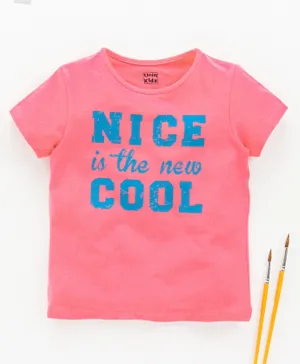 Uniq Kidz Half Sleeves Girls NIce is the new Cool Print T-shirt - Pink