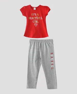 Genius Its A Beautiful Girl T-Shirt With Pants Set - Red