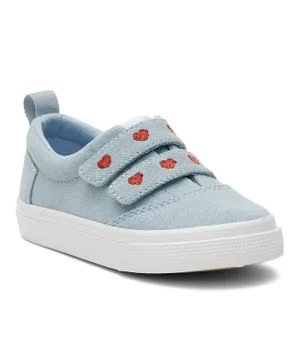 Toms Washed Denim Metallic Embroidered Hearts Fenix Double Strap Sneakers - Pastel Blue