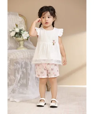 Smart Baby Floral Embroidered Top & Shorts Set - White