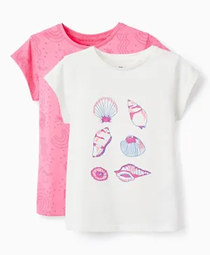 Zippy 2 Pack Cotton Graphic and Printed Seashells T-shirts - White and Pink