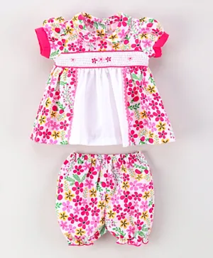 Rock a Bye Baby Floral Smocked Dress And Bloomer - Pink
