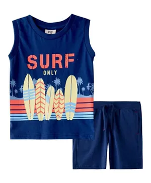 Victor and Jane Surf Graphic T-Shirt & Shorts Set - Blue