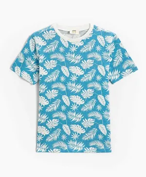 KOTON Leaves All Over Printed T-Shirt - Blue & White