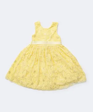 آر أند بي كيدز فستان مطرز بتصميم ضيق ومنفوش - أصفر