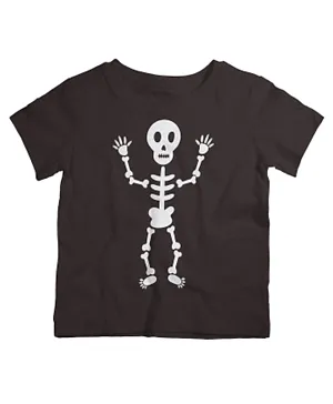 Twinkle Hands Half Sleeves T-shirt Amazing Skeleton Halloween Print - Black