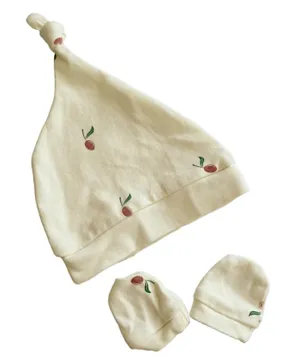 Tickle Tickle 2 Pack Of Red Olea Organic Mittens And Knotted Hat Set- White