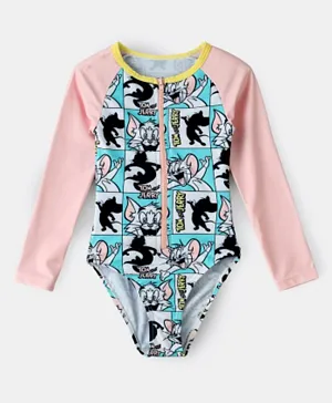 UrbanHaul X Warner Bros Tom & Jerry Printed V Cut Swimsuit - Blue/Pink