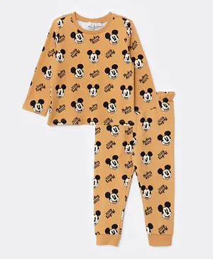 LC Waikiki Mickey Mouse Printed Long Sleeves Pajamas Set - Yellow