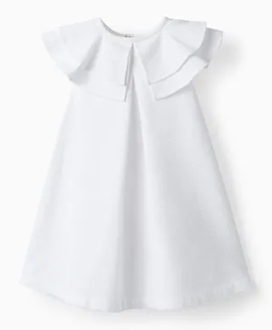 Zippy Solid Short Sleeves With Ruffles Dress - White