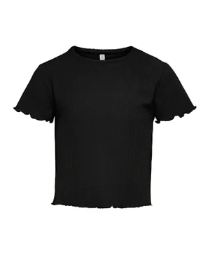 Only Kids Crew Neck Ribbed Top  - Black