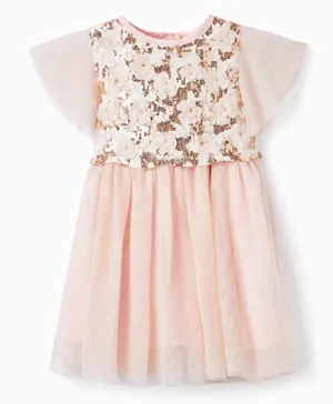Zippy Floral Embellished with Glitter & Sequins Dress - Light Pink