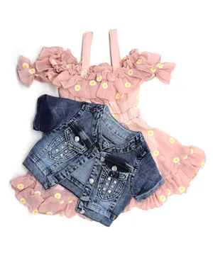 Donino Baby Floral Design Dress with Jeans Jacket - Pink