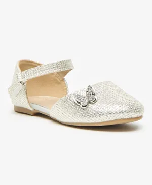 Flora Bella by Shoexpress Butterfly Accent Hook & Loop Closure Ballerina Shoes - Silver