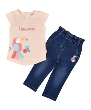 Smart Baby Toucano Graphic & Embroidered Top & Pants Set - Pink
