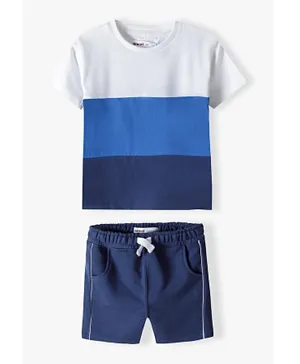 Minoti Color Block Jersey Tee And Fleece Shorts Set - White & Blue