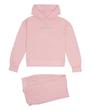 Juicy Couture Logo Embroidered Rib Flared Hoodie & Joggers/Co-ord Set - Pink