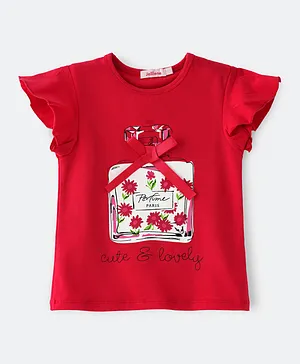Jelliene Front Bow Perfume Printed Top - Red