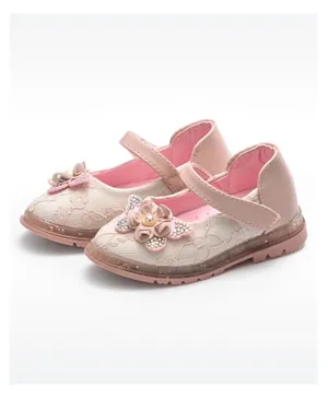 Babyqlo Flower Applique Party Shoe Ballerinas for Girls - Pink