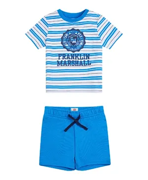 Franklin & Marshall Wide Stripe T-Shirt and Short Set - Blue
