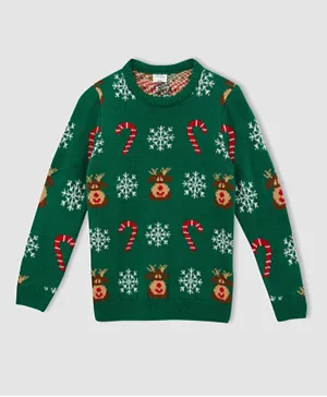DeFacto Tricot Christmas Sweater - Green