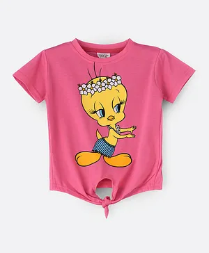 Warner Bros Tweety Front Knotted Top - Pink