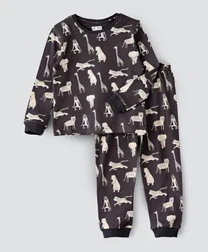 Little Story Animals Printed Nightsuit - Grey