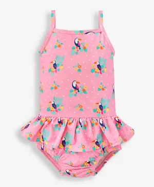 JoJo Maman Bebe All Over Print Swimsuit With Integral Nappy -Pink