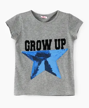 Jelliene Grow Up Graphic & Embellished Top - Grey