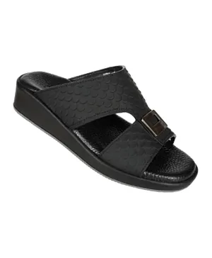 Barjeel Uno Textured Leather Arabic Sandals - Black