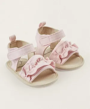 Zippy Velcro Strap Sandals with Ruffles - Pink