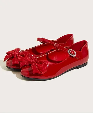 Monsoon Children Patent Bow Ballerinas - Red
