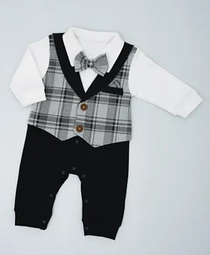 Babyqlo Bow Detailed Monochrome Chequered Party Romper - Multi Color