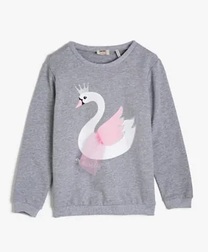 Koton Swan Graphic & Applique Sweatshirt - Grey