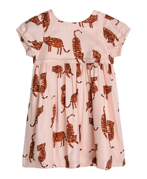 SMYK Tiger Graphic Round Neck Dress - Pink