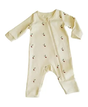 TICKLE TICKLE Red Olea Organic Zipup Sleepsuit - Off White