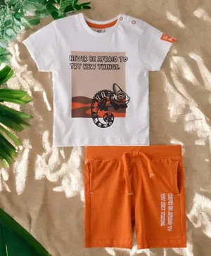 Victor and Jane Chameleon Graphic T-Shirt & Shorts Set - White & Orange