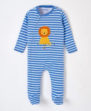 JoJo Maman Bebe Lion Applique Zip Sleepsuit - Blue