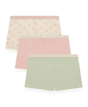 GreenTreat 3 Pack Elephant Printed & Solid Bamboo Shorts - Cream/Green/Pink